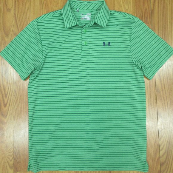 UNDER ARMOUR HEATGEAR LOOSE FIT POLO SHIRT POLY/SPANDEX GREEN & NAVY MEDIUM, M - Picture 1 of 5